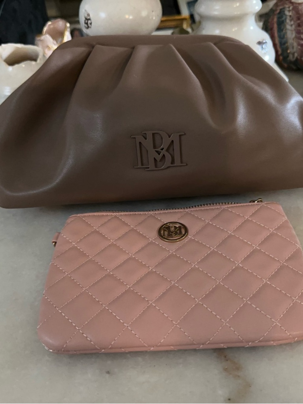 Badgley Mischka 2pc Cloud Designer Collection Pleated Clutch & Quilted Pouch